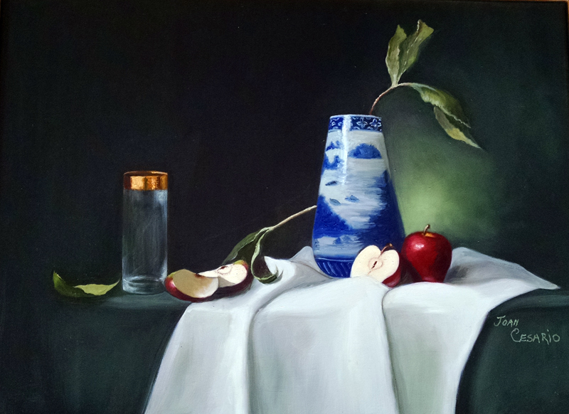 Blue and White Vase with Apples