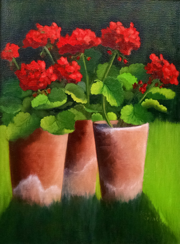 Peonese flowers in two flower pots.